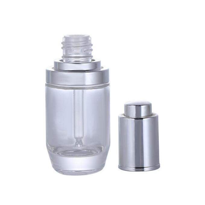 Round Transparent Glass Foundation Bottle Simple Design Silk Screen Printing Cosmetic Packaging 4